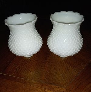 2 Vintage, Milk Glass Hobnail Hurricane Oil Lamp Shades